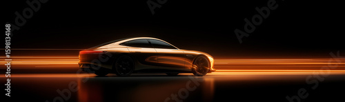 A wide - banner image shows light bands outlining a car's silhouette on a black background, creating a dynamic and artistic car - creativity atmosphere.