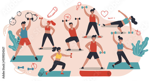 Group Fitness Exercise Training Workout Healthy Lifestyle People