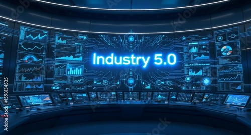 Futuristic Control Room Displaying Industry 5.0 Concept