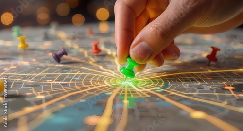 Hand Placing Pin on Map for Location Tracking