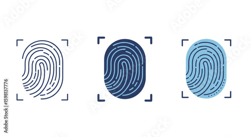 Linear fingerprint icons in blue tones with scanning indicators on whi