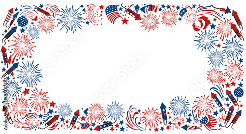 Festive patriotic fireworks border with stars and stripes for celebrat