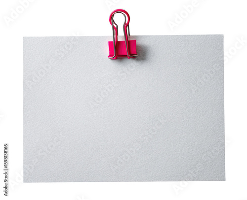 Blank white note paper with a pink binder clip