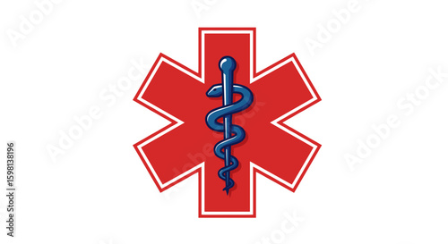 Caduceus symbol on star of life: medical emergency logo design