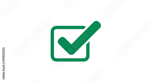 Green check mark icon in minimalist flat style for verification and ap