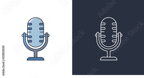 Classic microphone icon: dual tone flat style with white and dark back