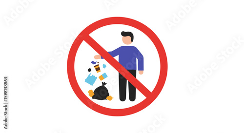 No littering sign with person disposing trash inside prohibition circl