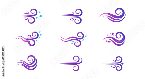 Colorful decorative swirls with birds on white background
