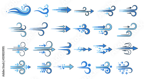 Dynamic blue arrow winds: stylish airflow designs in modern graphics