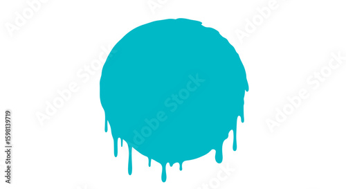 Blue paint dripping circle on white background