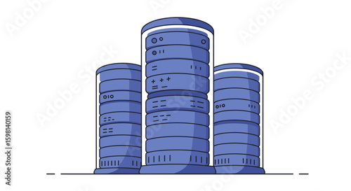 Digital data servers in blue outline style for technology concepts