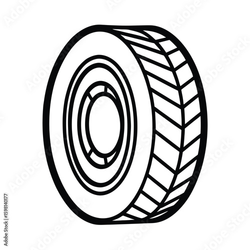 Hand drawn line drawing a car tire wheel transport