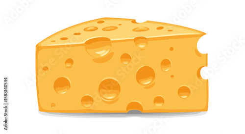 Realistic swiss cheese slice with holes on white background