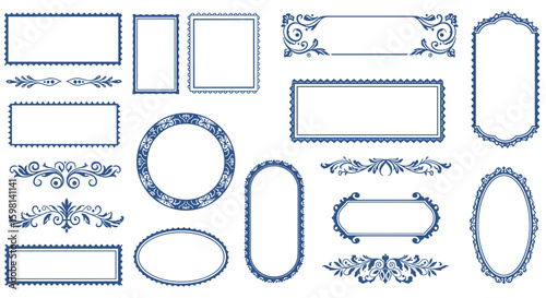 Elegant blue border designs for vintage frames and labels