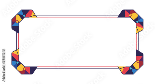 Colorful geometric frame with abstract corner elements on a white back