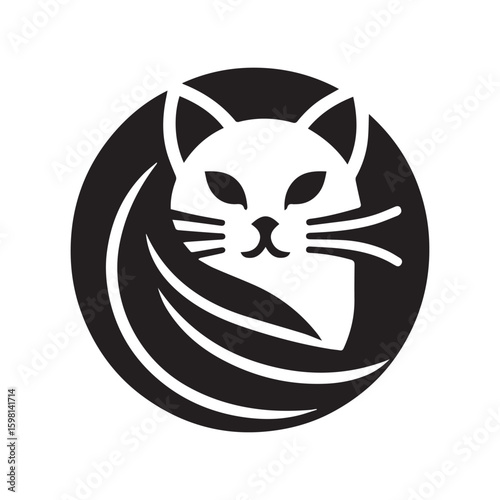 minimalist cat logo with white background