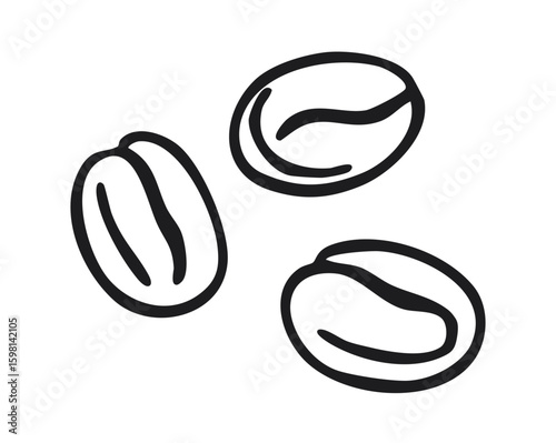 Coffee beans hand drawn in black outline. Minimalistic doodle vector illustration isolated on white background. Coffee and caffeine concept