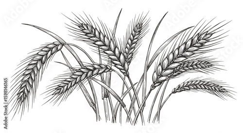 Sketch Espigas de trigo desenho à mão retro ilustração em preto e branco vetor