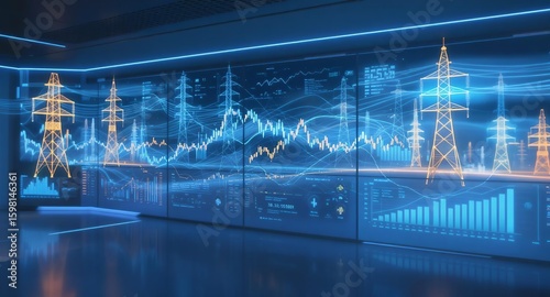 High Tech Energy Management Display with Graphs and Data