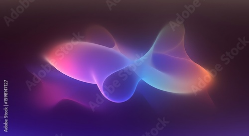 Abstract flowing waves of vibrant purple pink and blue light with a soft glow against a dark gradient background creating a dynamic and ethereal visual.