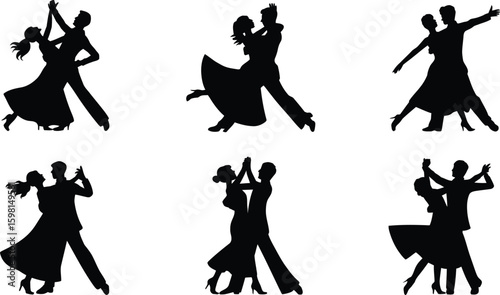 Silhouettes of couples dancing ballroom dances
