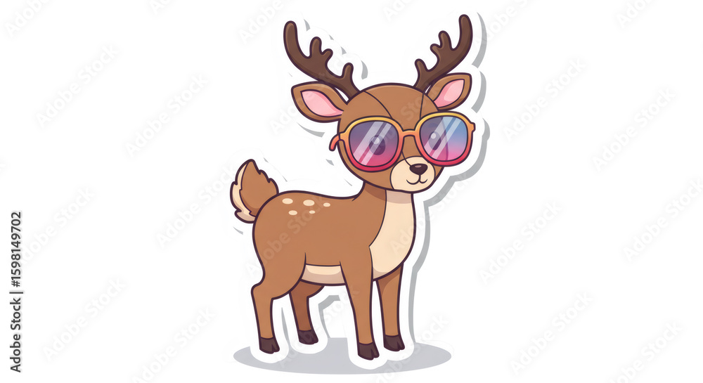 Fototapeta premium Cute Cartoon Deer Wearing Pink Sunglasses