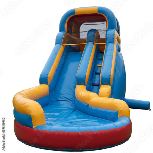 Isolated Inflatable Waterslide Blue Yellow and Red