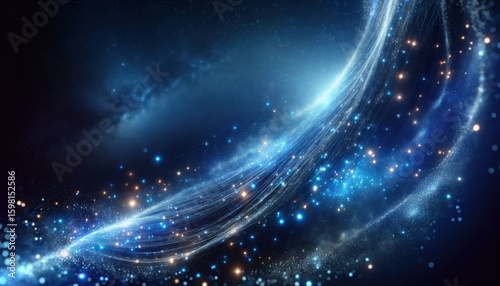 Abstract Blue Energy Stream with Glowing Particles and Light Trails