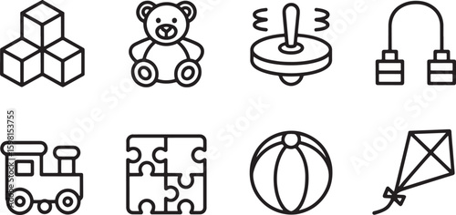 Toy Icon Set Vector Illustration Blocks Teddy Bear Top Puzzle Ball Kite Train