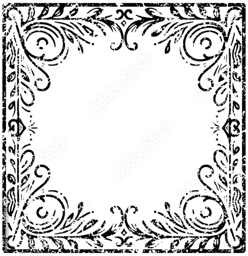 A black and white frame with a flowery border.