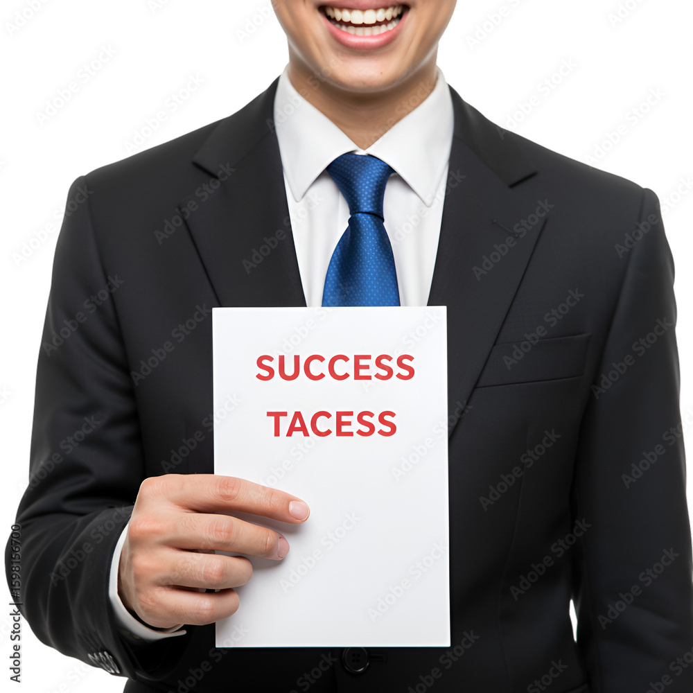 Obraz premium Isolated Photo Businessman Holding Success Taccess Card