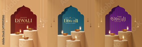 Happy Diwali - festival of lights colorful poster template design with decorative diya lamp. vector illustration.  Indian festival of lights Happy Diwali, holiday Background, Diwali celebration.