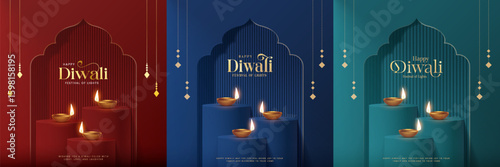 Happy Diwali - festival of lights colorful poster template design with decorative diya lamp. vector illustration.  Indian festival of lights Happy Diwali, holiday Background, Diwali celebration.