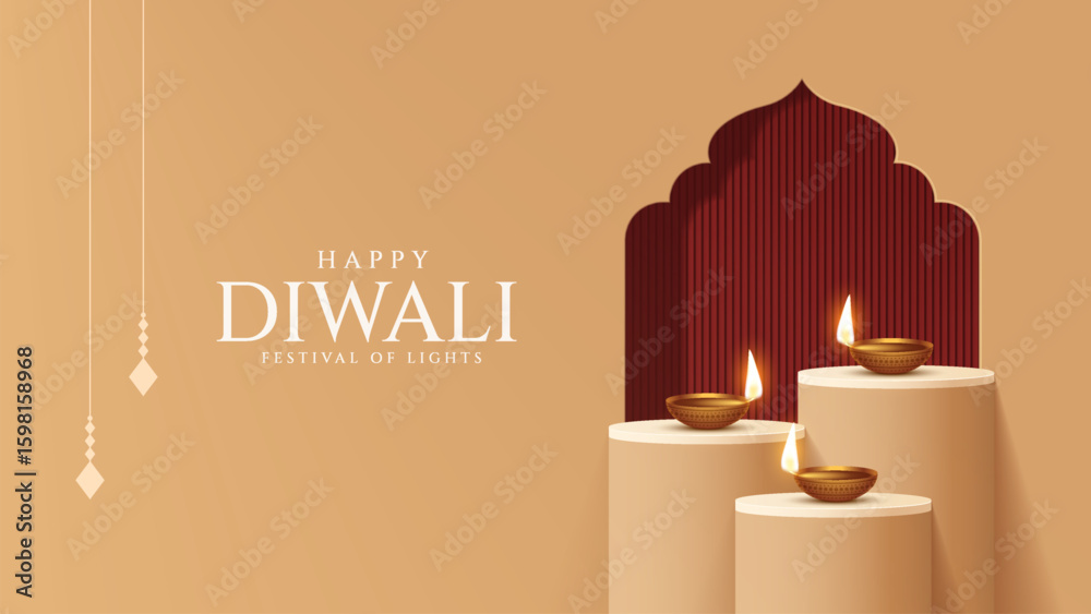 Φωτογραφία Happy Diwali - festival of lights colorful poster template design with decorative diya lamp