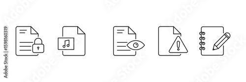 Secure multimedia file management and editing interface for privacy protection digital content review document icon vector illustration design symbol set.
