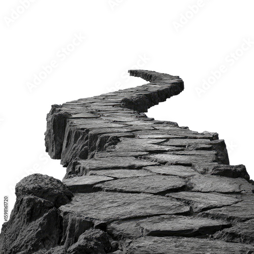A winding stone path across a rocky cliff face