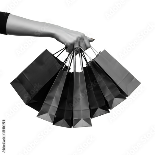 Isolated Photo Black And White Female Hand Holding Shopping Bags