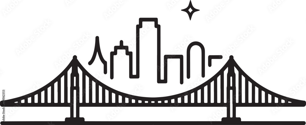 Obraz premium San Francisco Skyline Vector Illustration with Golden Gate Bridge Silhouette