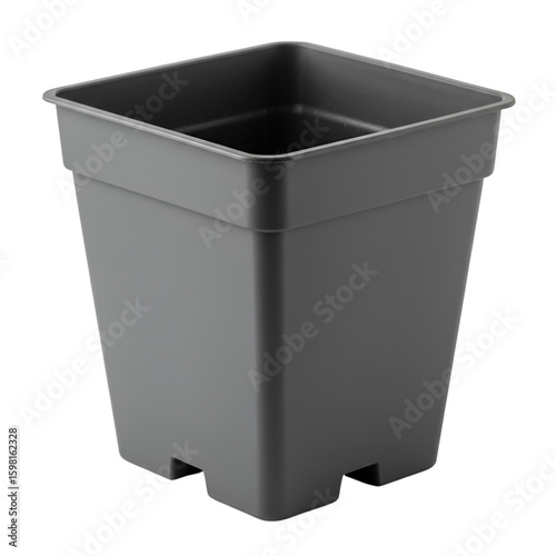 Isolated 3D Empty Square Dark Gray Plastic Planter