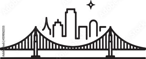 San Francisco Skyline Vector Illustration with Golden Gate Bridge Silhouette
