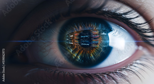 Data Driven Future Displayed Within The Human Eye Reflecting Advanced Analytics