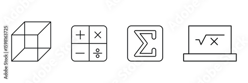 Mathematical elements and calculation tools for digital learning equation symbol analysis geometry school education icon vector illustration creative set.