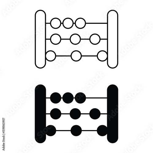 Traditional counting tool with horizontal bead frame for ancient arithmetic math education learning abacus icon vector illustration outline isolated set.