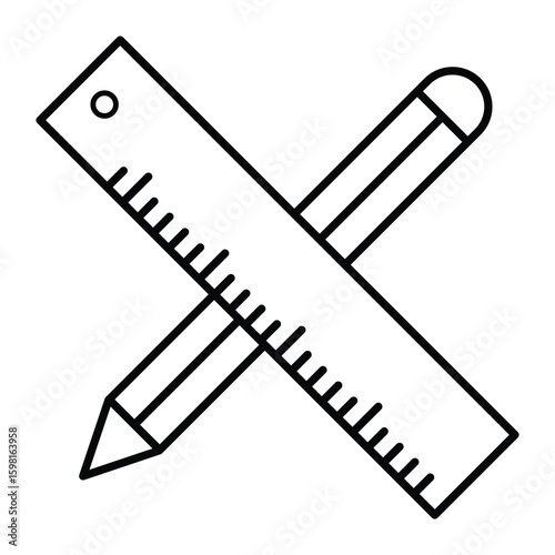 Symbolic design elements for drawing sketch layout education supplies pencil ruler creativity concept minimal vector icon illustration school project set.