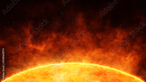 Abstract Sun star closeup with fire flames illustration.