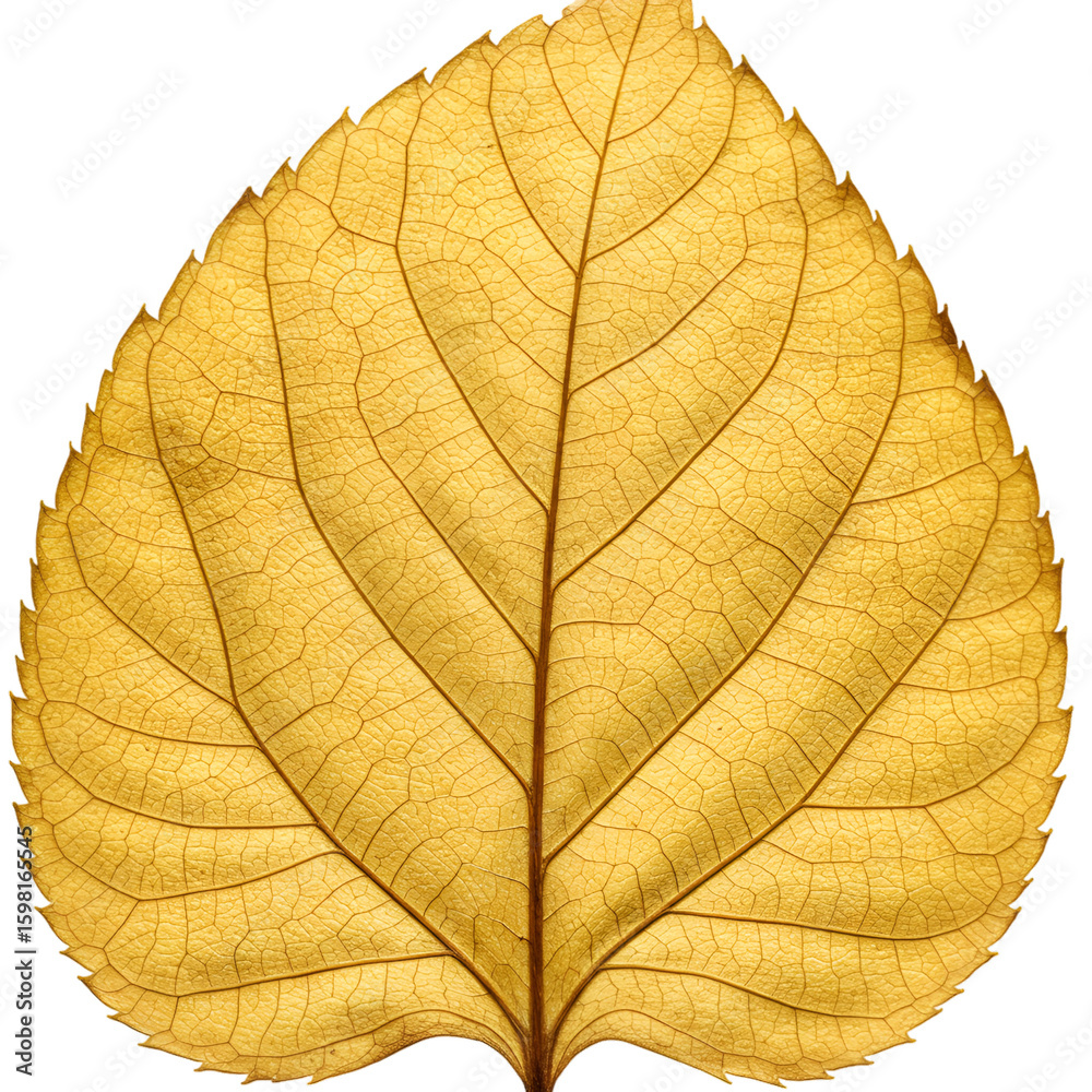 Obraz premium Isolated Golden Yellow Autumn Leaf on Transparent Background