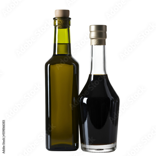 Isolated Olive Oil and Balsamic Vinegar Bottles
