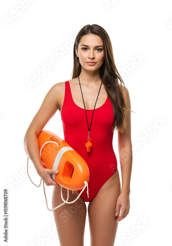 Isolated Photo of Lifeguard in Red Swimsuit