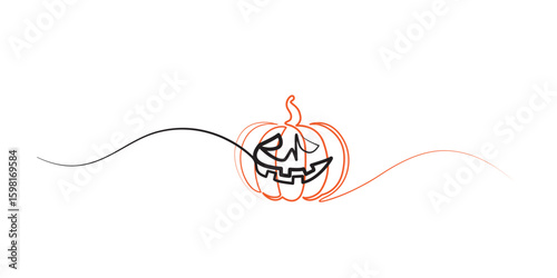 The line art continues with a pumpkin on a white background. The main symbol of the Happy Halloween holiday.