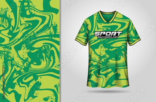 Sport jersey design with green grunge liquify background